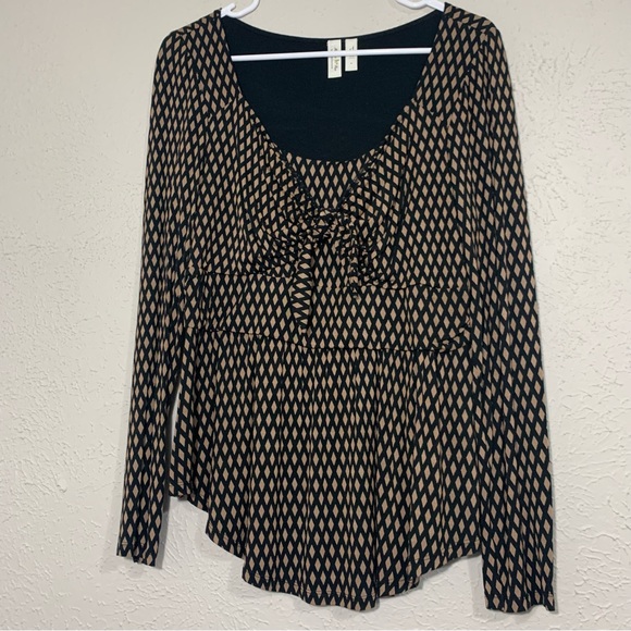 Anthropologie Meadow Rue Joselyn Diamond Pattern Tie Front Long Sleeve - Picture 11 of 16